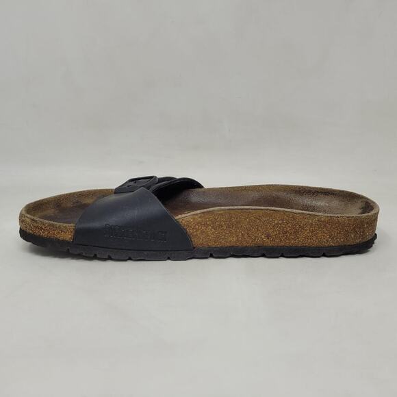 Birkenstock Sandals EU38 US7.5 Madrid Black Birko-Flor Slip On Slides Adjustable - Picture 6 of 10